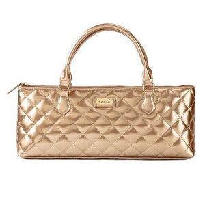 SACHI Gold Quilted Insulated Wine Cooler Tote Bag BPA Free Zip Top